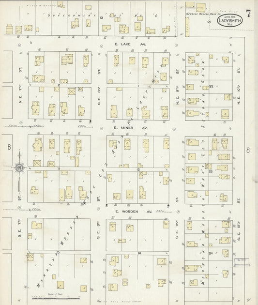 Sanborn Fire Insurance Map from Ladysmith, Rusk County, Wisconsin (1914), Sheet #0007 - Historic Sanborn Fire Insurance Map Print, vintage old map wall art, antique decor, genealogy gift, Wisconsin Wisconsin map