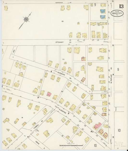 Sanborn Fire Insurance Map from Grove City, Mercer County, Pennsylvania (1912), Sheet #0013 - Historic Sanborn Fire Insurance Map Print, vintage old map wall art, antique decor, genealogy gift, Pennsylvania Pennsylvania map