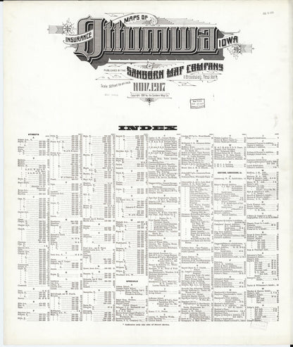 Sanborn Fire Insurance Map from Ottumwa, Wapello County, Iowa (1917), Sheet #0001 - Historic Sanborn Fire Insurance Map Print, vintage old map wall art