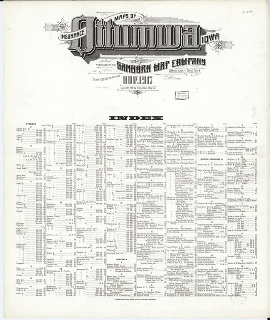 Sanborn Fire Insurance Map from Ottumwa, Wapello County, Iowa (1917), Sheet #0001 - Historic Sanborn Fire Insurance Map Print, vintage old map wall art