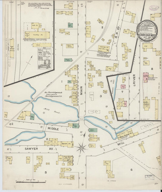 Sanborn Fire Insurance Map from Norridgewock, Somerset County, Maine (1887), Sheet #0001 - Historic Sanborn Fire Insurance Map Print, vintage old map wall art, antique decor, genealogy gift, Maine Maine map
