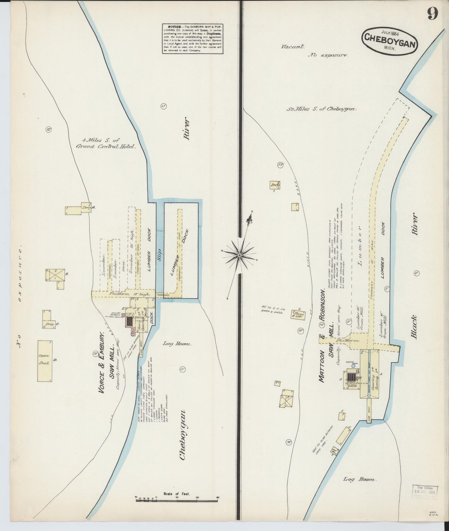 Sanborn Fire Insurance Map from Cheboygan, Cheboygan County, Michigan (1884), Sheet #0009 - Complete Map Set gallery image, historic Sanborn map, vintage wall art, Michigan Michigan
