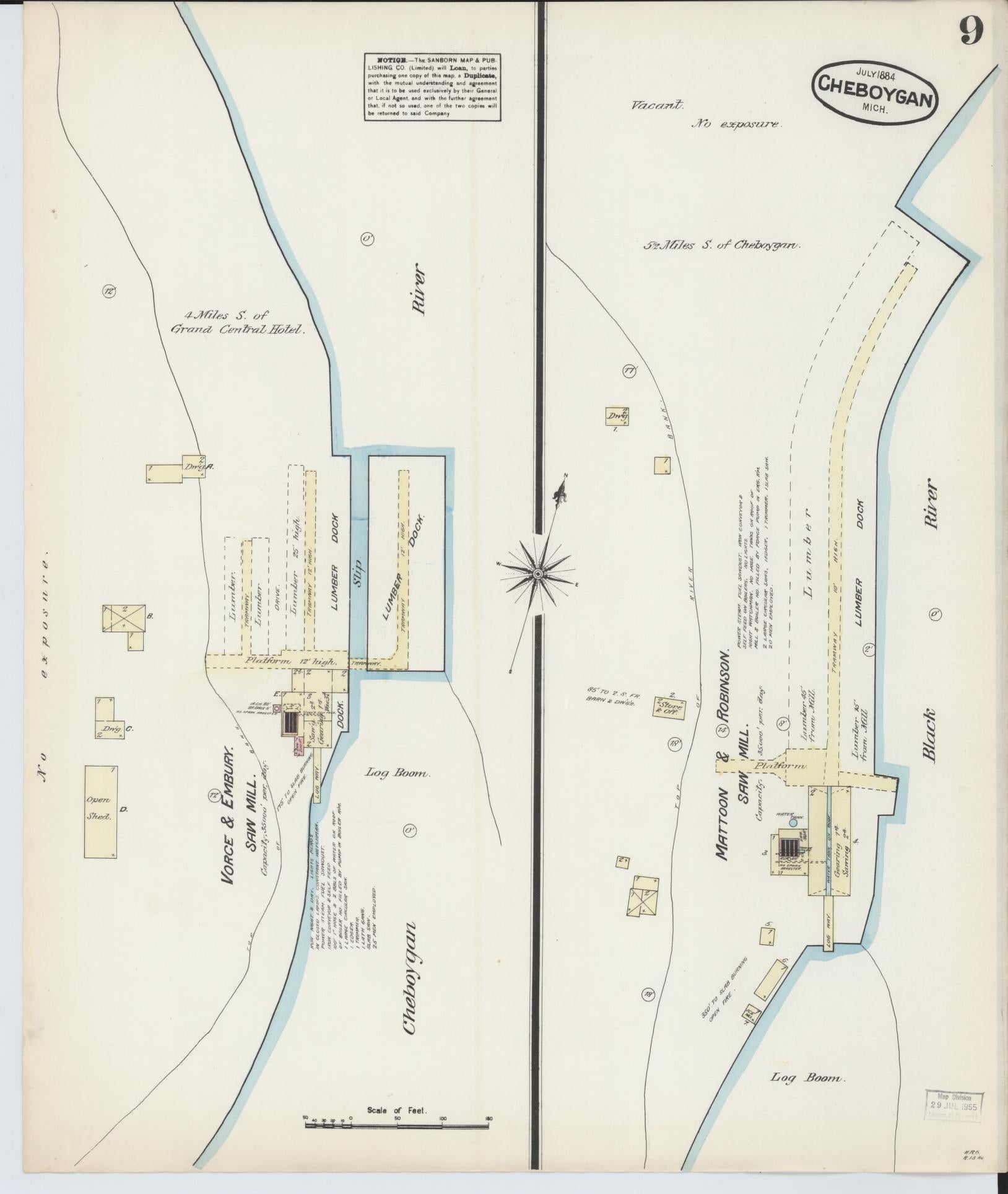 Sanborn Fire Insurance Map from Cheboygan, Cheboygan County, Michigan (1884), Sheet #0009 - Complete Map Set gallery image, historic Sanborn map, vintage wall art, Michigan Michigan