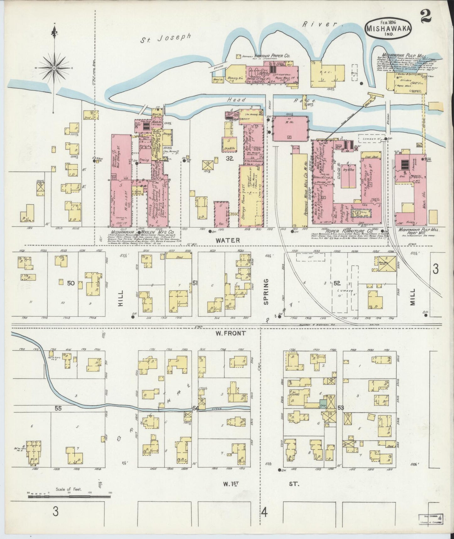 Sanborn Fire Insurance Map from Mishawaka, Saint Joseph County, Indiana (1896), Sheet #0002 - Complete Map Set gallery image, historic Sanborn map, vintage wall art, Indiana Indiana