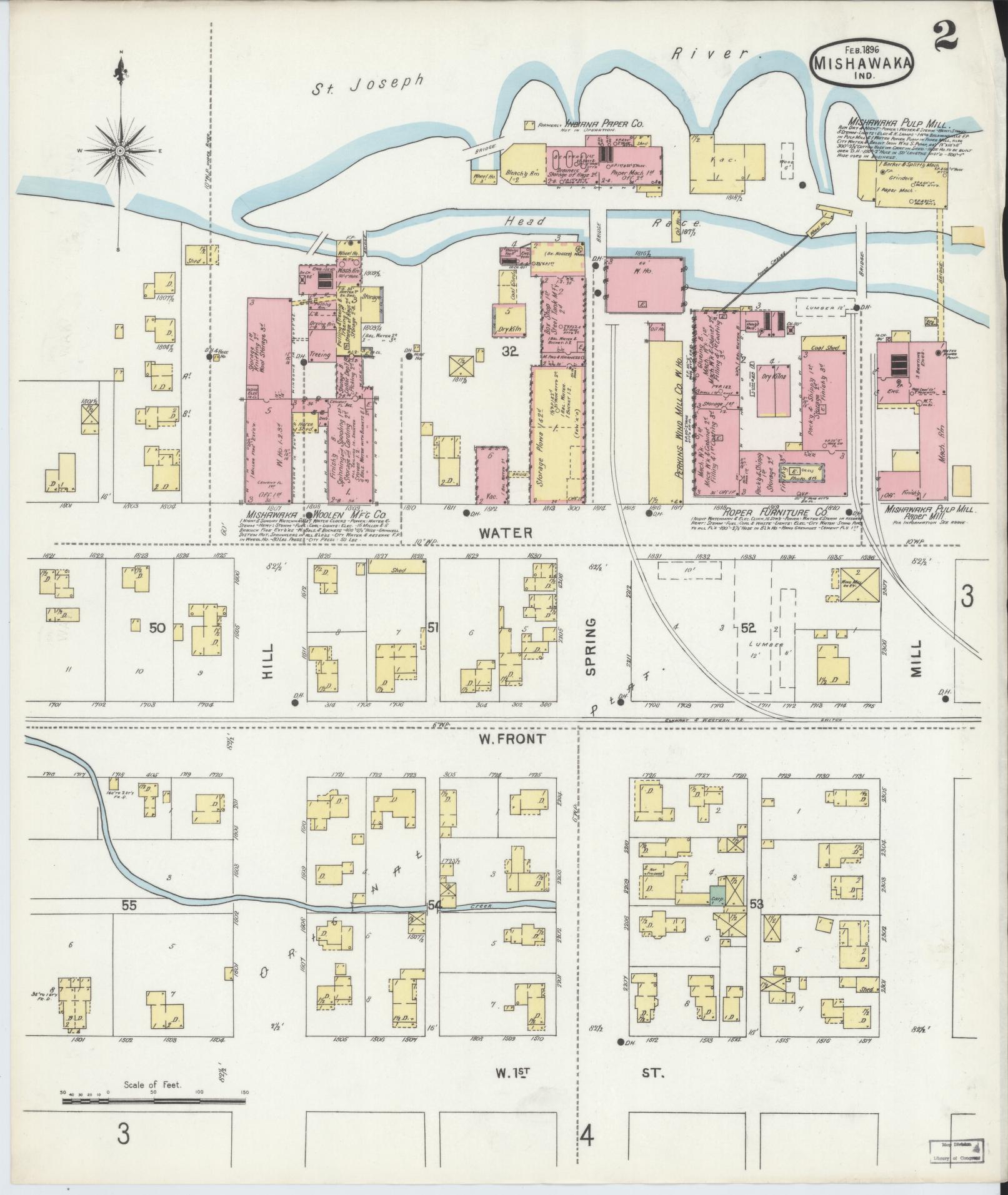 Sanborn Fire Insurance Map from Mishawaka, Saint Joseph County, Indiana (1896), Sheet #0002 - Complete Map Set gallery image, historic Sanborn map, vintage wall art, Indiana Indiana