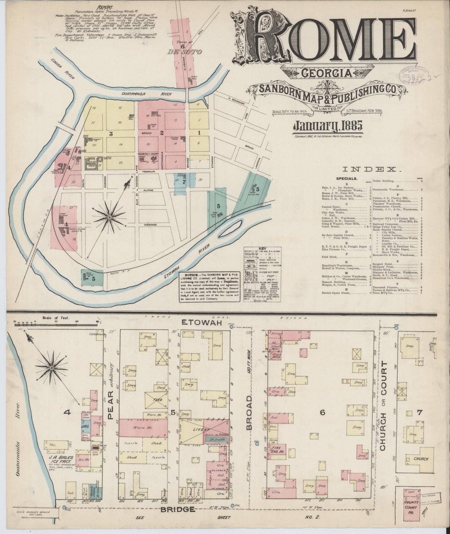 Sanborn Fire Insurance Map from Rome, Floyd County, Georgia (1885), Sheet #0001 - Complete Map Set gallery image, historic Sanborn map, vintage wall art, Georgia Georgia