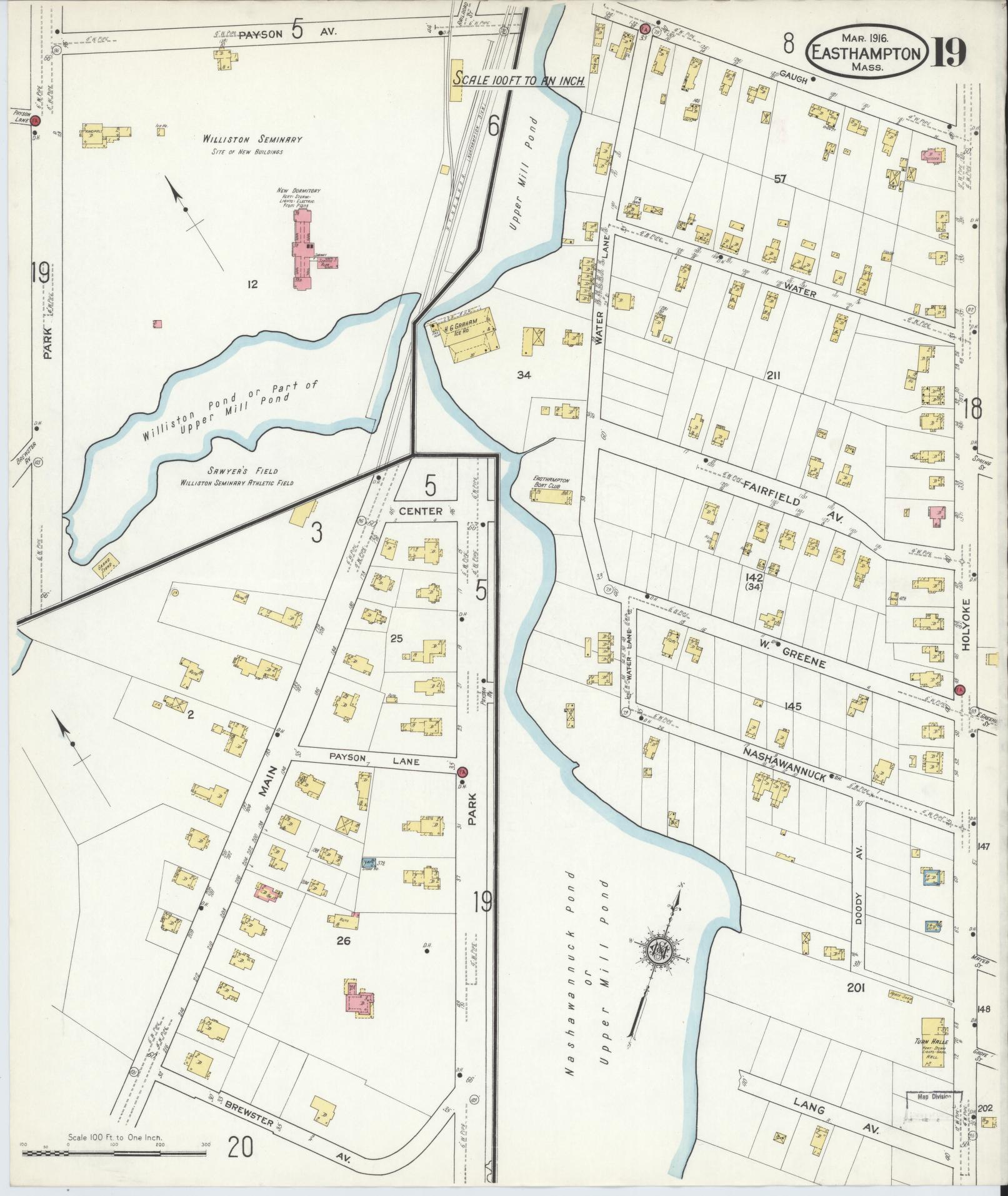 Sanborn Fire Insurance Map from East Hampton, Hampshire County, Massachusetts (1916), Sheet #0019 - Historic Sanborn Fire Insurance Map Print, vintage old map wall art, antique decor, genealogy gift, Massachusetts Massachusetts map