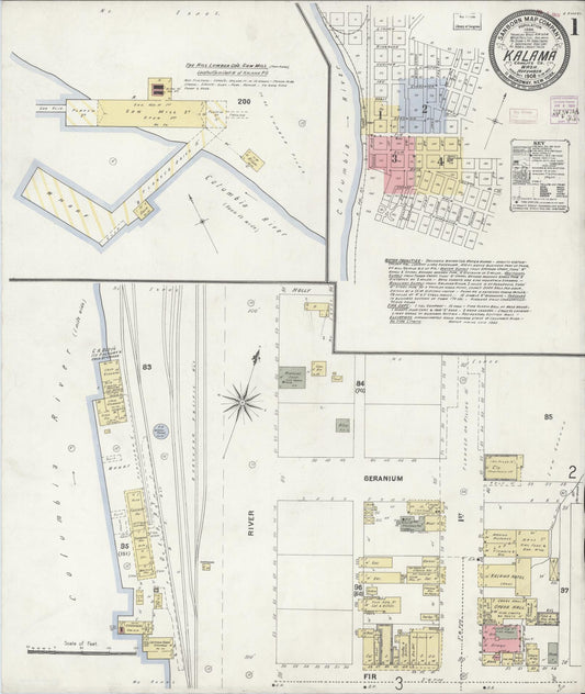 Sanborn Fire Insurance Map from Kalama, Cowlitz County, Washington (1908), Sheet #0001 - Historic Sanborn Fire Insurance Map Print, vintage old map wall art, antique decor, genealogy gift, Washington Washington map