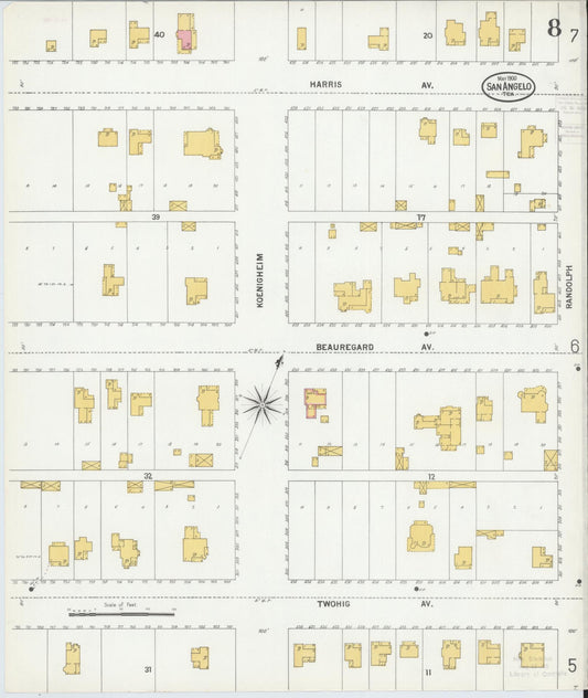 Sanborn Fire Insurance Map from San Angelo, Tom Green County, Texas (1900), Sheet #0008 - Historic Sanborn Fire Insurance Map Print, vintage old map wall art, antique decor, genealogy gift, Texas Texas map
