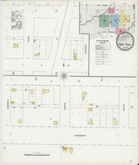 Sanborn Fire Insurance Map from Pond Creek, Grant County, Oklahoma. (1898) – Historic Sanborn Fire Insurance Map Print