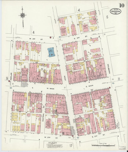 Sanborn Fire Insurance Map from Madison, Jefferson County, Indiana (1911), Sheet #0010 - Historic Sanborn Fire Insurance Map Print, vintage old map wall art, antique decor, genealogy gift, Indiana Indiana map