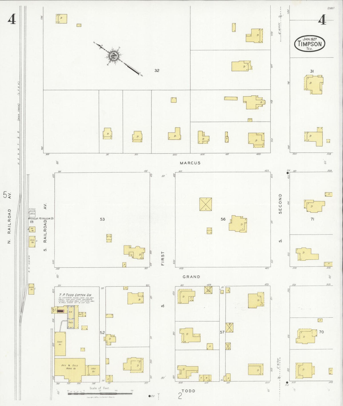 Sanborn Fire Insurance Map from Timpson, Shelby County, Texas (1927), Sheet #0004 - Historic Sanborn Fire Insurance Map Print, vintage old map wall art, antique decor, genealogy gift, Texas Texas map