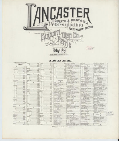 Sanborn Fire Insurance Map from Lancaster, Lancaster County, Pennsylvania (1891), Sheet #0001 - Historic Sanborn Fire Insurance Map Print, vintage old map wall art, antique decor, genealogy gift, Pennsylvania Pennsylvania map