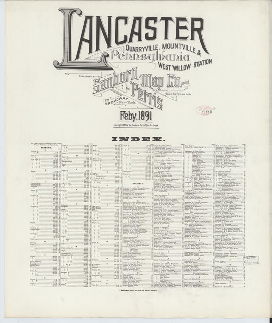 Sanborn Fire Insurance Map from Lancaster, Lancaster County, Pennsylvania (1891), Sheet #0001 - Historic Sanborn Fire Insurance Map Print, vintage old map wall art, antique decor, genealogy gift, Pennsylvania Pennsylvania map