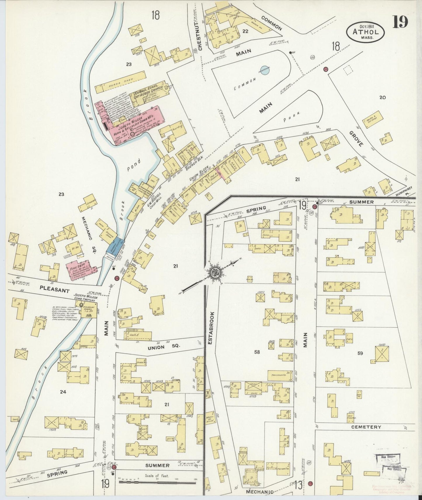 Sanborn Fire Insurance Map from Athol, Worcester County, Massachusetts (1911), Sheet #0019 - Complete Map Set gallery image, historic Sanborn map, vintage wall art, Massachusetts Massachusetts