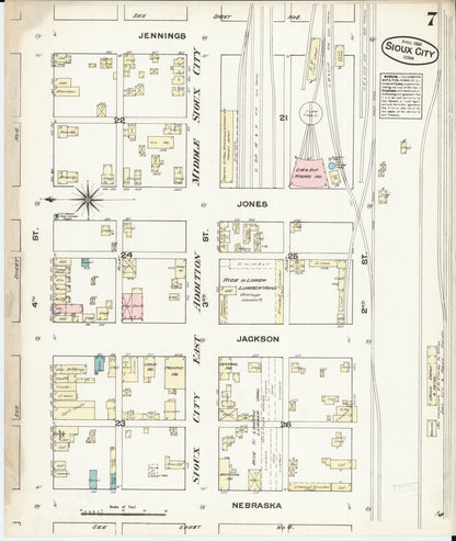 Sanborn Fire Insurance Map from Sioux City, Woodbury County, Iowa (1884), Sheet #0007 - Historic Sanborn Fire Insurance Map Print, vintage old map wall art