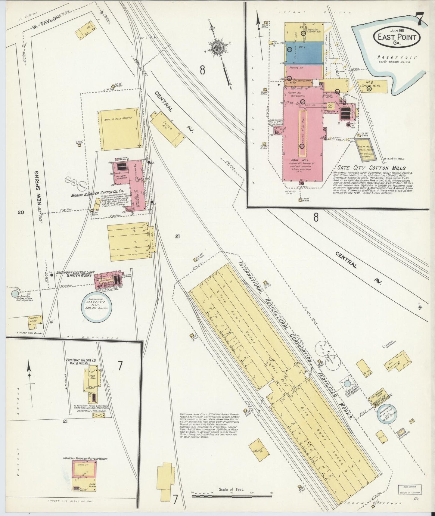 Sanborn Fire Insurance Map from East Point, Fulton County, Georgia (1911), Sheet #0007 - Complete Map Set gallery image, historic Sanborn map, vintage wall art, Georgia Georgia