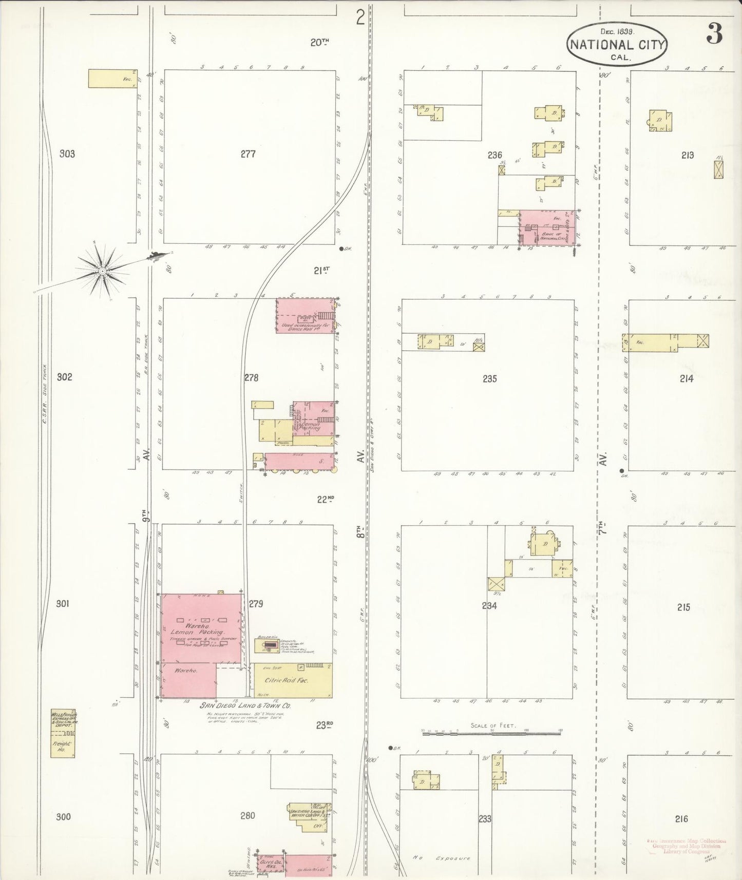 Sanborn Fire Insurance Map from National City, San Diego County, California (1899), Sheet #0003 - Complete Map Set gallery image, historic Sanborn map, vintage wall art, California California