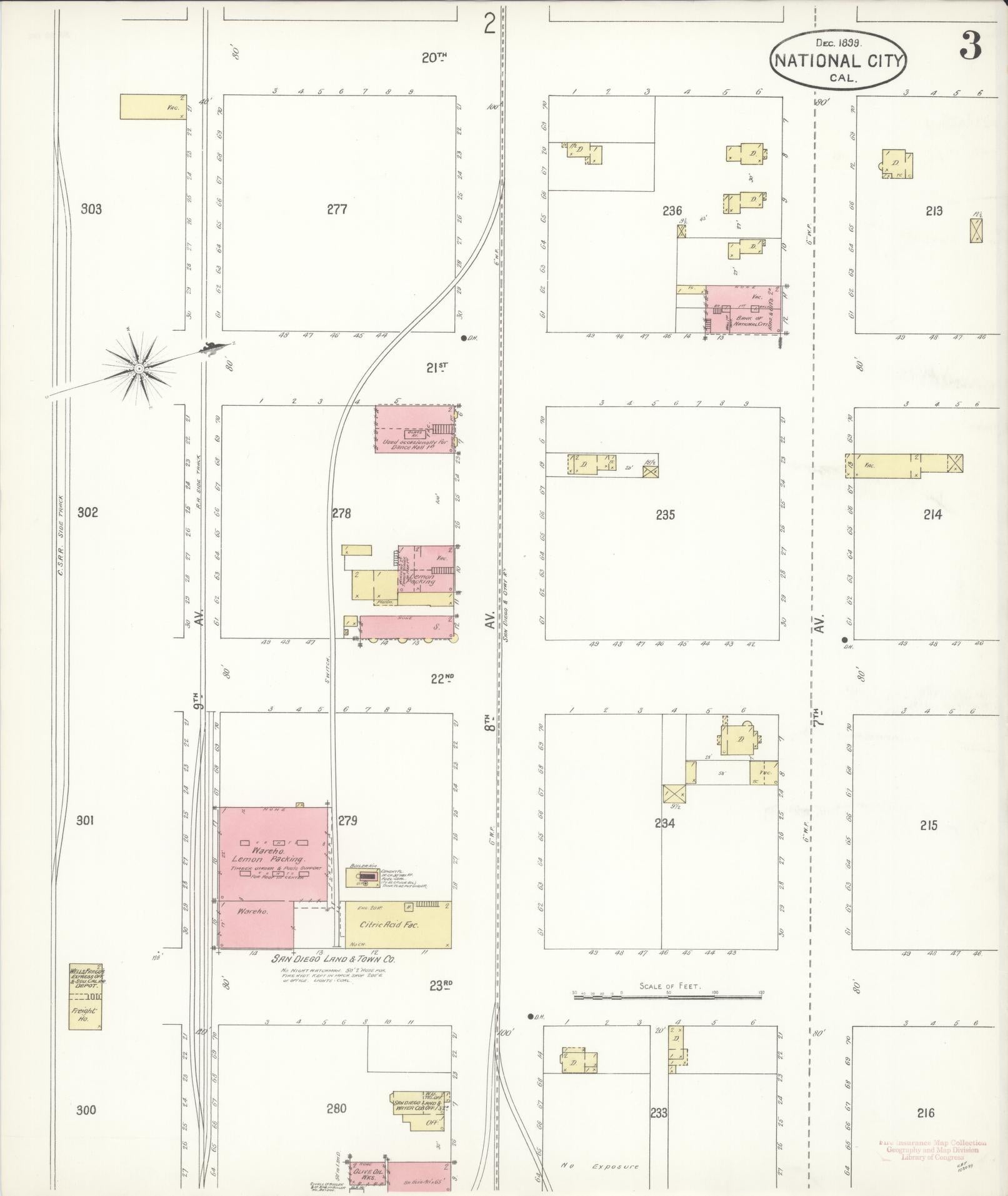 Sanborn Fire Insurance Map from National City, San Diego County, California (1899), Sheet #0003 - Complete Map Set gallery image, historic Sanborn map, vintage wall art, California California