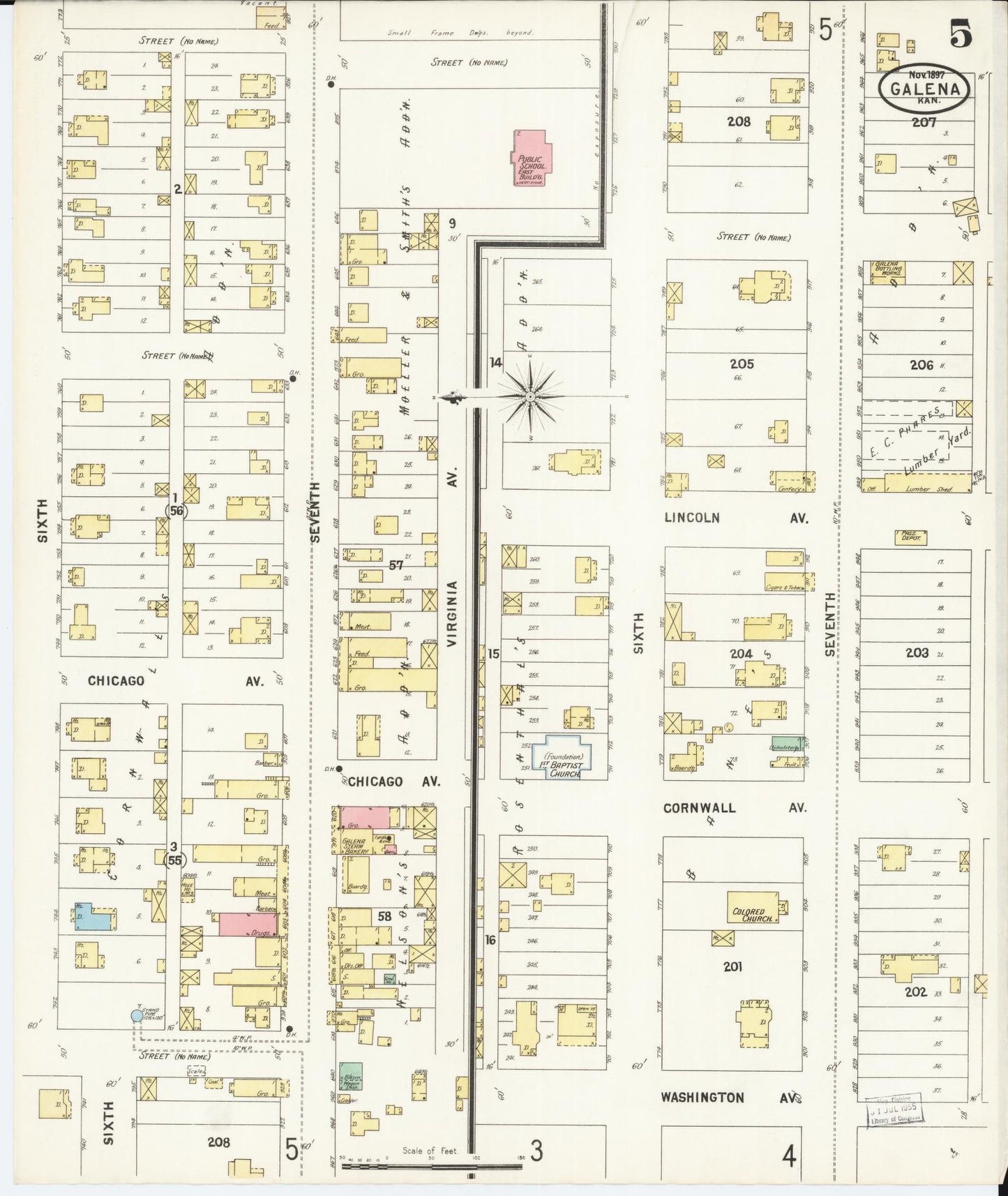 Sanborn Fire Insurance Map from Galena, Cherokee County, Kansas (1897), Sheet #0005 - Historic Sanborn Fire Insurance Map Print, vintage old map wall art, antique decor, genealogy gift, Kansas Kansas map