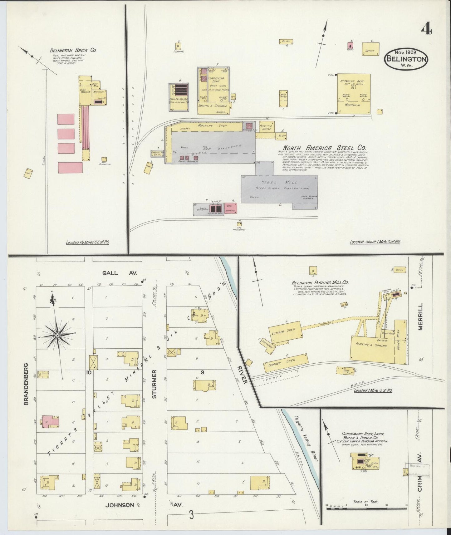 Sanborn Fire Insurance Map from Belington, Barbour County, West Virginia (1908), Sheet #0004 - Complete Map Set gallery image, historic Sanborn map, vintage wall art, West Virginia West Virginia