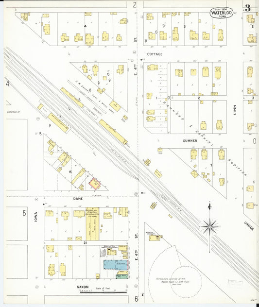 Sanborn Fire Insurance Map from Waterloo, Black Hawk County, Iowa (1900), Sheet #0003 - Historic Sanborn Fire Insurance Map Print, vintage old map wall art