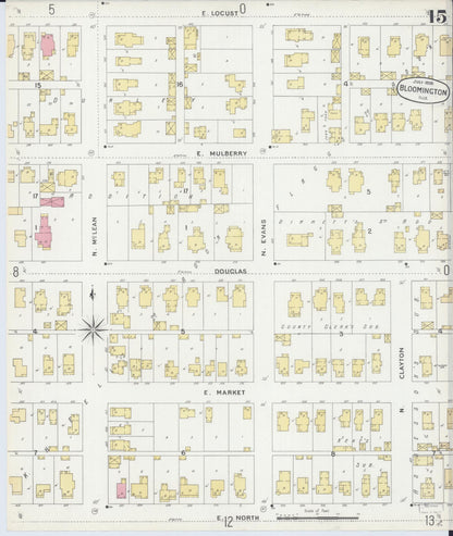 Sanborn Fire Insurance Map from Bloomington, McLean County, Illinois (1896), Sheet #0015 - Historic Sanborn Fire Insurance Map Print, vintage old map wall art, antique decor, genealogy gift, Illinois Illinois map