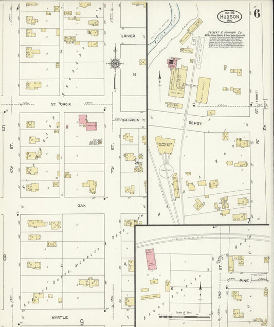 Sanborn Fire Insurance Map from Hudson, St. Croix County, Wisconsin (1912), Sheet #0006 - Historic Sanborn Fire Insurance Map Print, vintage old map wall art, antique decor, genealogy gift, Wisconsin Wisconsin map