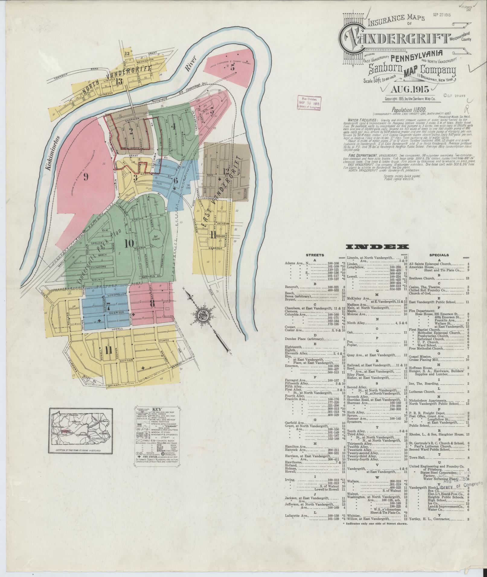 Sanborn Fire Insurance Map from Vandergrift, Westmoreland County, Pennsylvania. (1915) – Historic Sanborn Fire Insurance Map Print