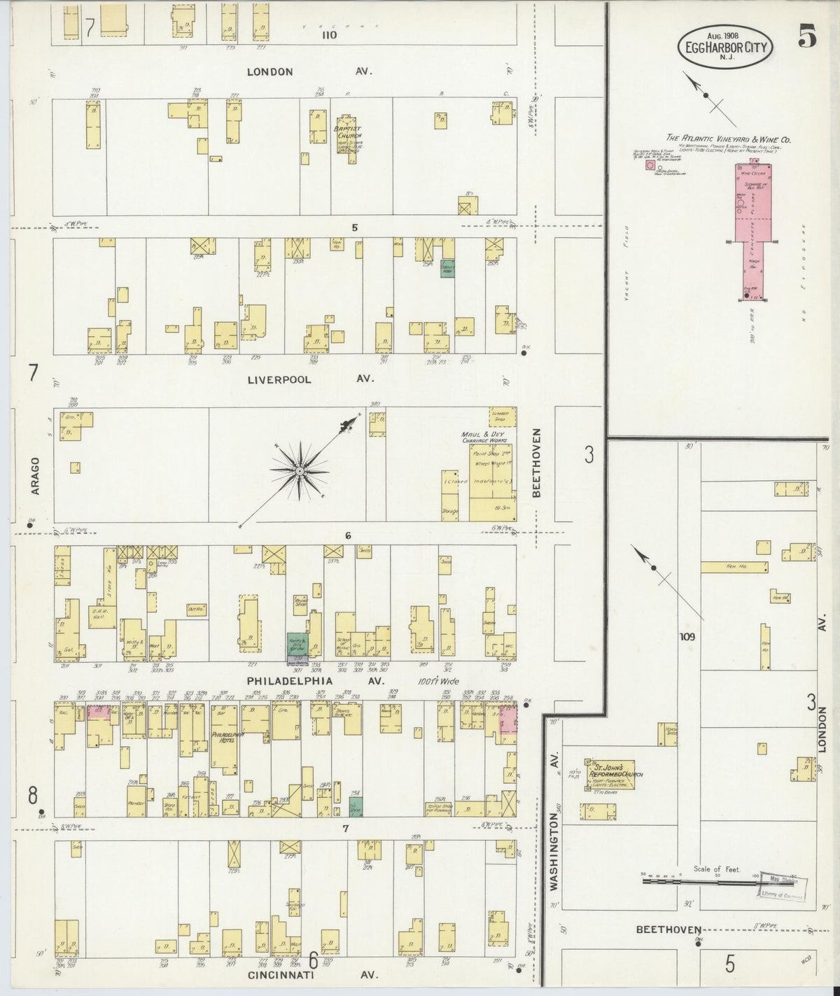 Sanborn Fire Insurance Map from Egg Harbor City, Atlantic County, New Jersey (1908), Sheet #0005 - Complete Map Set gallery image, historic Sanborn map, vintage wall art, New Jersey New Jersey