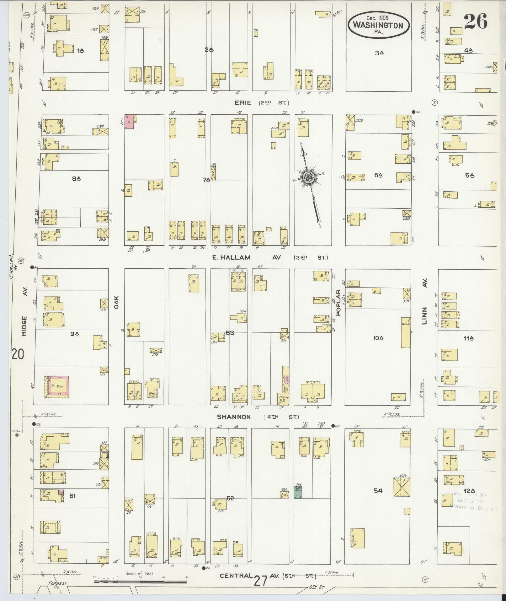Sanborn Fire Insurance Map from Washington, Washington County, Pennsylvania (1909), Sheet #0026 - Historic Sanborn Fire Insurance Map Print, vintage old map wall art, antique decor, genealogy gift, Sanborn Fire Insurance Map from Washington Washington map