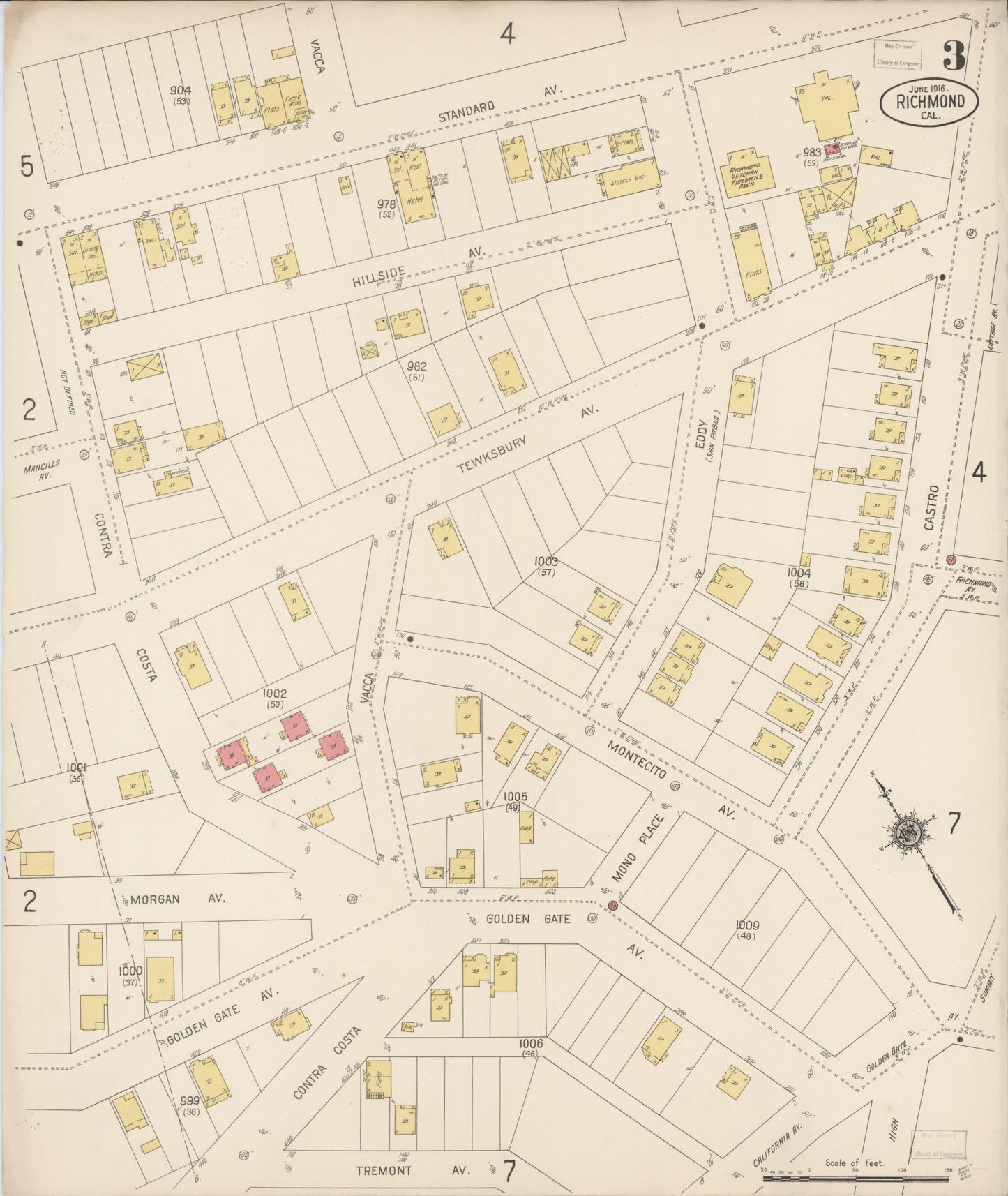 Sanborn Fire Insurance Map from Richmond, Contra Costa County, California (1916), Sheet #0003 - Complete Map Set gallery image, historic Sanborn map, vintage wall art, California California