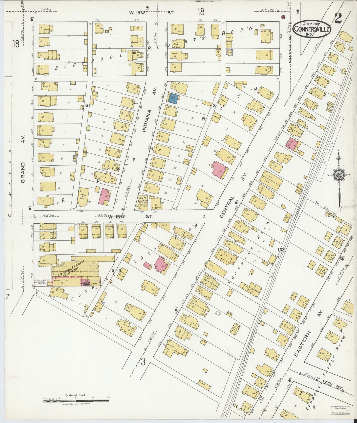 Sanborn Fire Insurance Map from Connersville, Fayette County, Indiana (1919), Sheet #0002 - Complete Map Set gallery image, historic Sanborn map, vintage wall art, Indiana Indiana