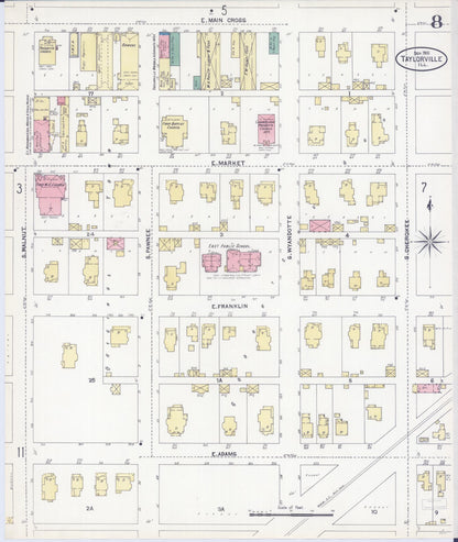 Sanborn Fire Insurance Map from Taylorville, Christian County, Illinois (1906), Sheet #0008 - Complete Map Set gallery image, historic Sanborn map, vintage wall art, Illinois Illinois