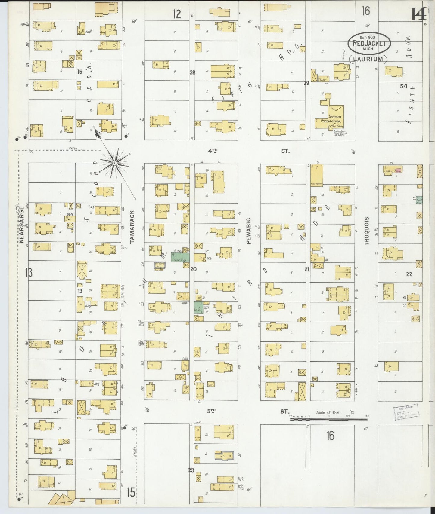 Sanborn Fire Insurance Map from Red Jacket, Houghton County, Michigan (1900), Sheet #0014 - Historic Sanborn Fire Insurance Map Print, vintage old map wall art, antique decor, genealogy gift, Michigan Michigan map