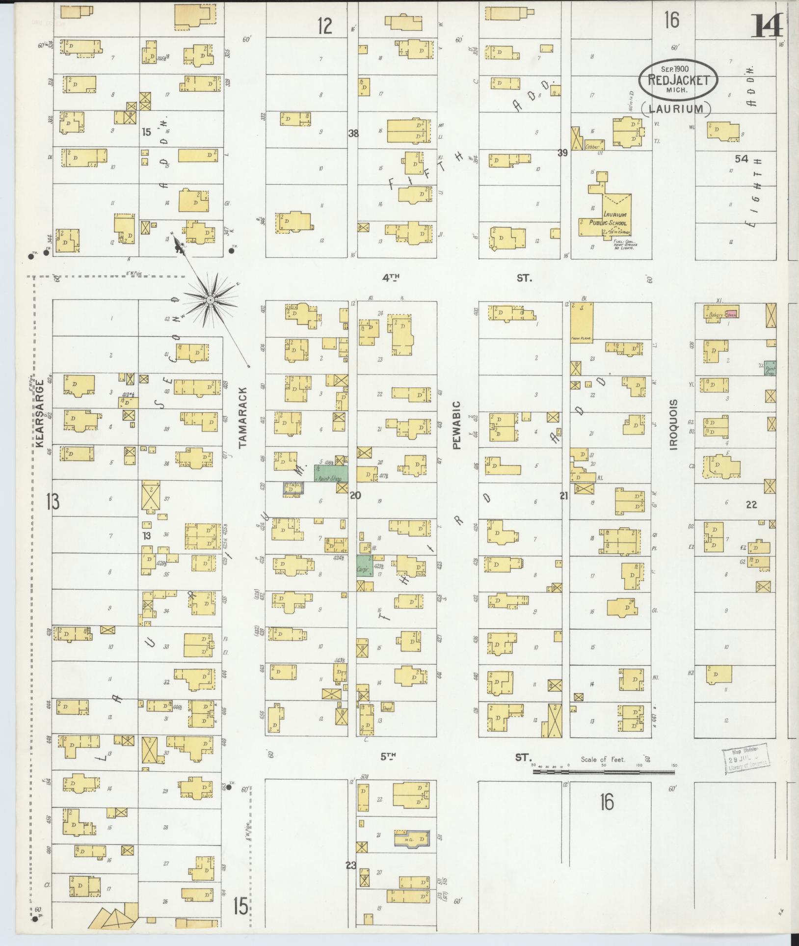 Sanborn Fire Insurance Map from Red Jacket, Houghton County, Michigan (1900), Sheet #0014 - Historic Sanborn Fire Insurance Map Print, vintage old map wall art, antique decor, genealogy gift, Michigan Michigan map