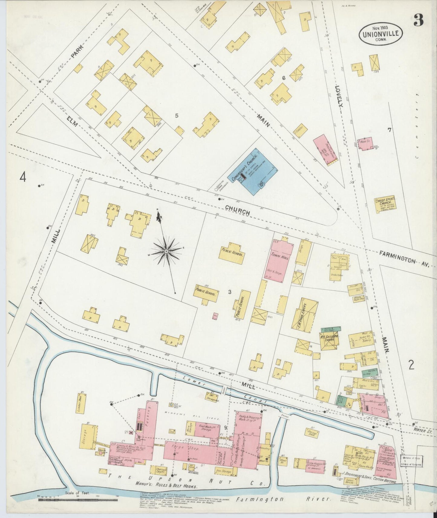 Sanborn Fire Insurance Map from Unionville, Hartford County, Connecticut (1903), Sheet #0003 - Complete Map Set gallery image, historic Sanborn map, vintage wall art, Connecticut Connecticut