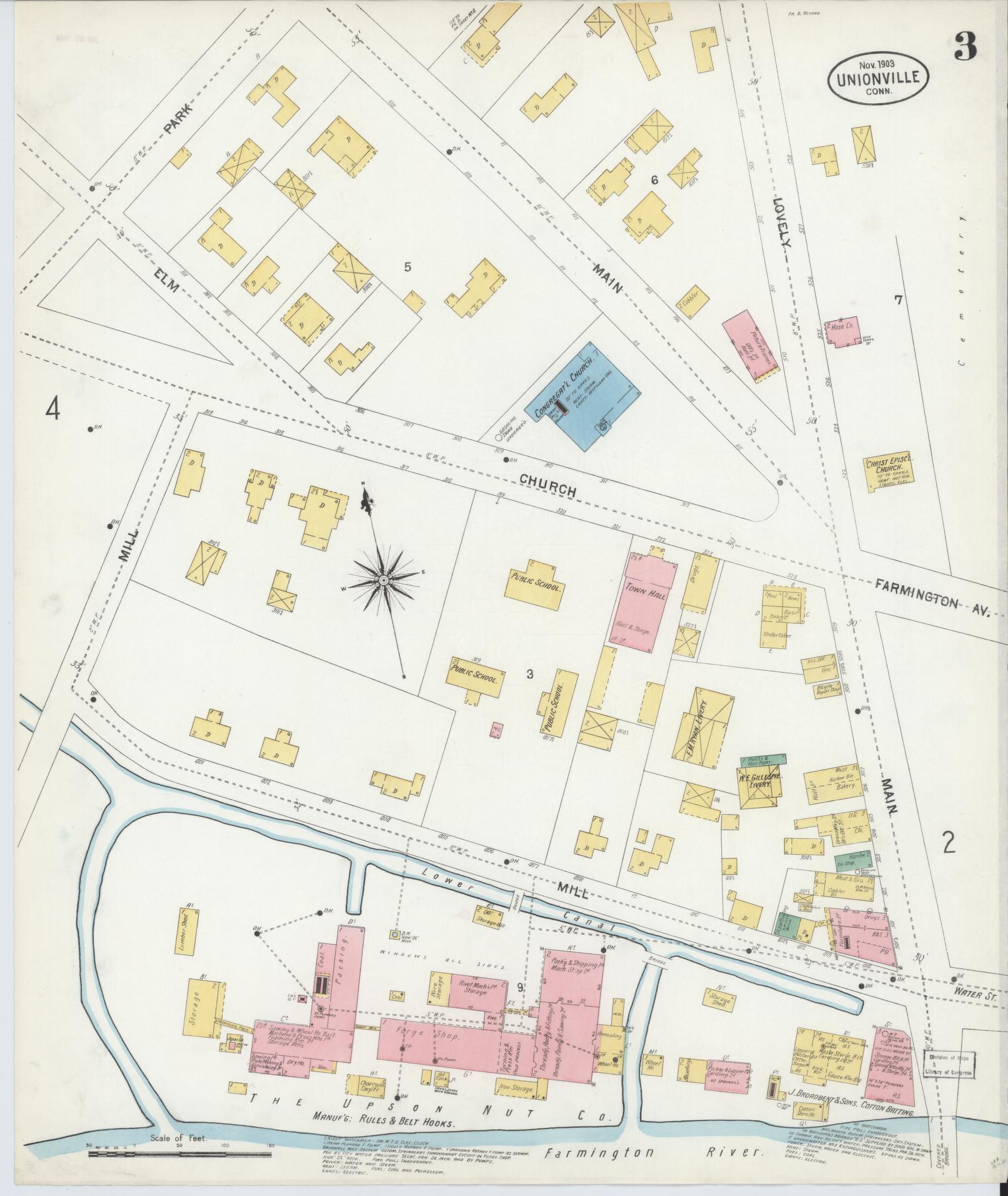 Sanborn Fire Insurance Map from Unionville, Hartford County, Connecticut (1903), Sheet #0003 - Complete Map Set gallery image, historic Sanborn map, vintage wall art, Connecticut Connecticut