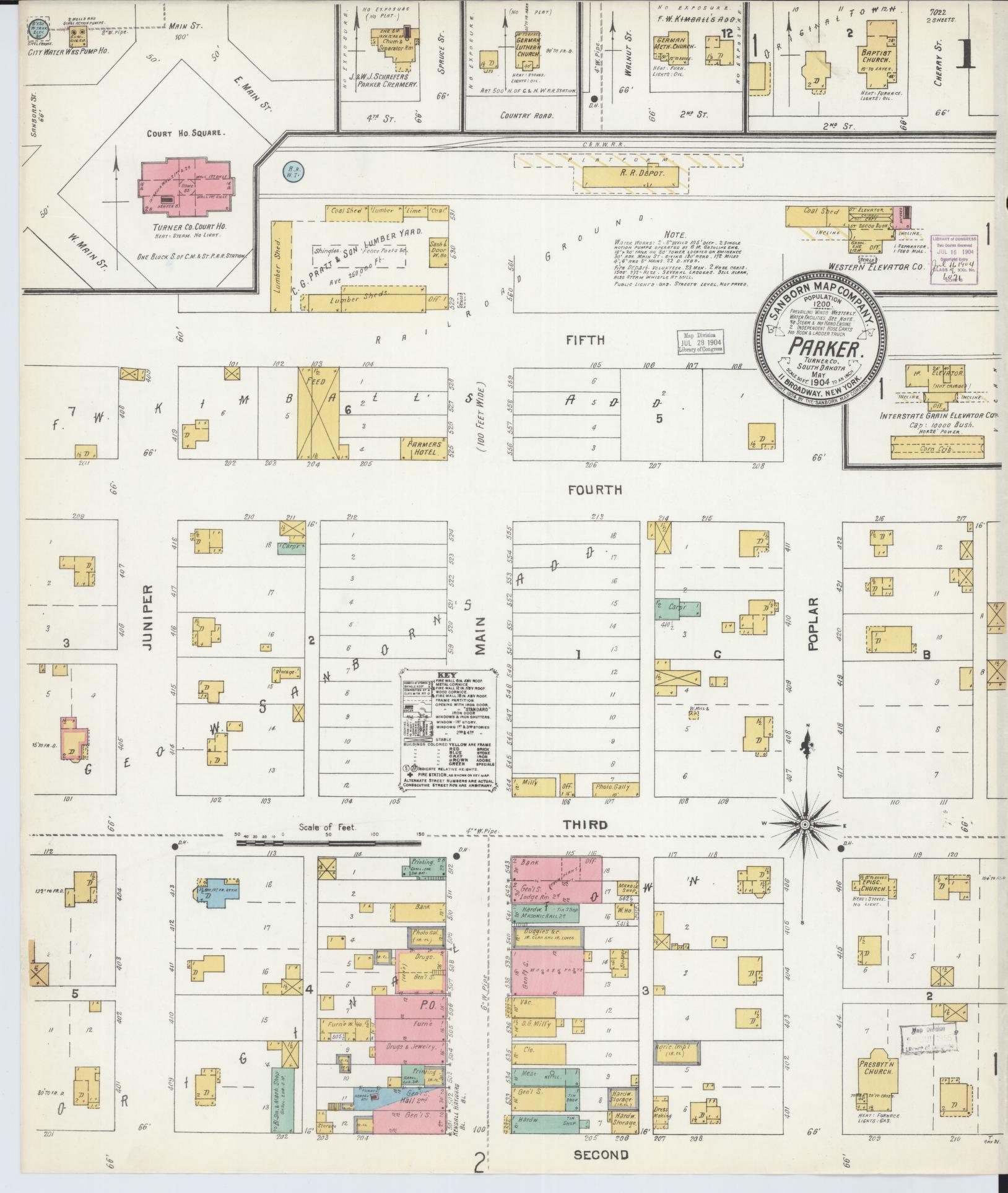 Sanborn Fire Insurance Map from Parker, Turner County, South Dakota (1904), Sheet #0001 - Complete Map Set gallery image, historic Sanborn map, vintage wall art, South Dakota South Dakota