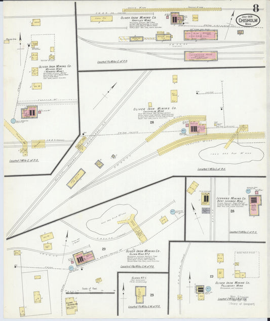 Sanborn Fire Insurance Map from Chisholm, Saint Louis County, Minnesota (1909), Sheet #0008 - Historic Sanborn Fire Insurance Map Print, vintage old map wall art, antique decor, genealogy gift, Minnesota Minnesota map