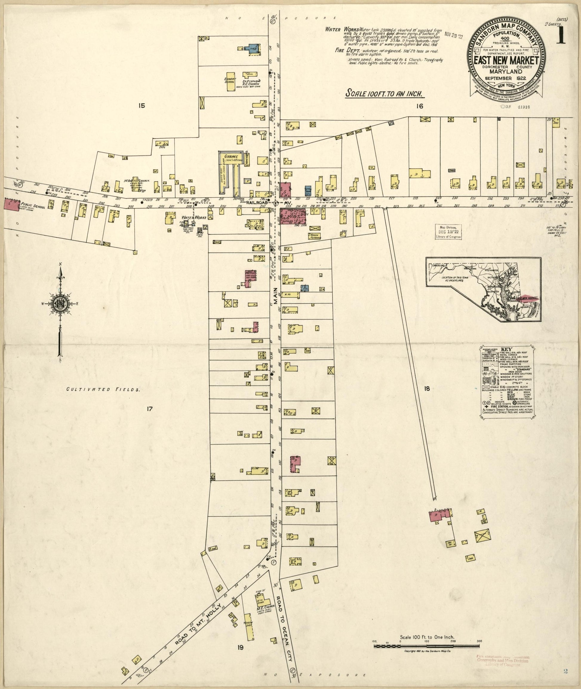 Sanborn Fire Insurance Map from East New Market, Dorchester County, Maryland. (1922) – Historic Sanborn Fire Insurance Map Print
