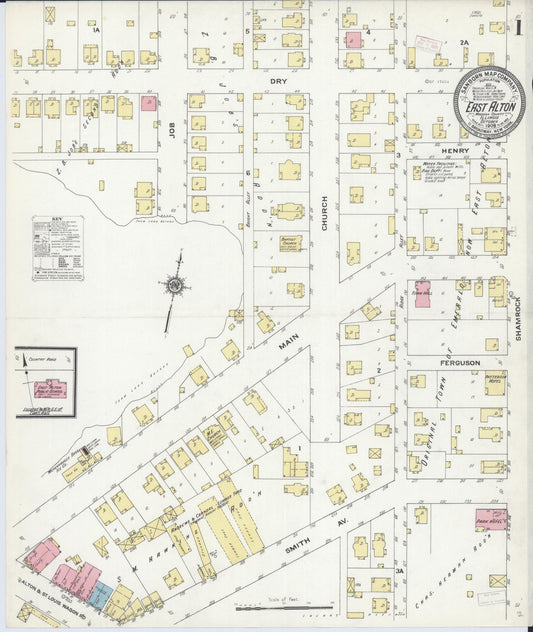 Sanborn Fire Insurance Map from East Alton, Madison County, Illinois (1909), Sheet #0001 - Historic Sanborn Fire Insurance Map Print, vintage old map wall art, antique decor, genealogy gift, Illinois Illinois map