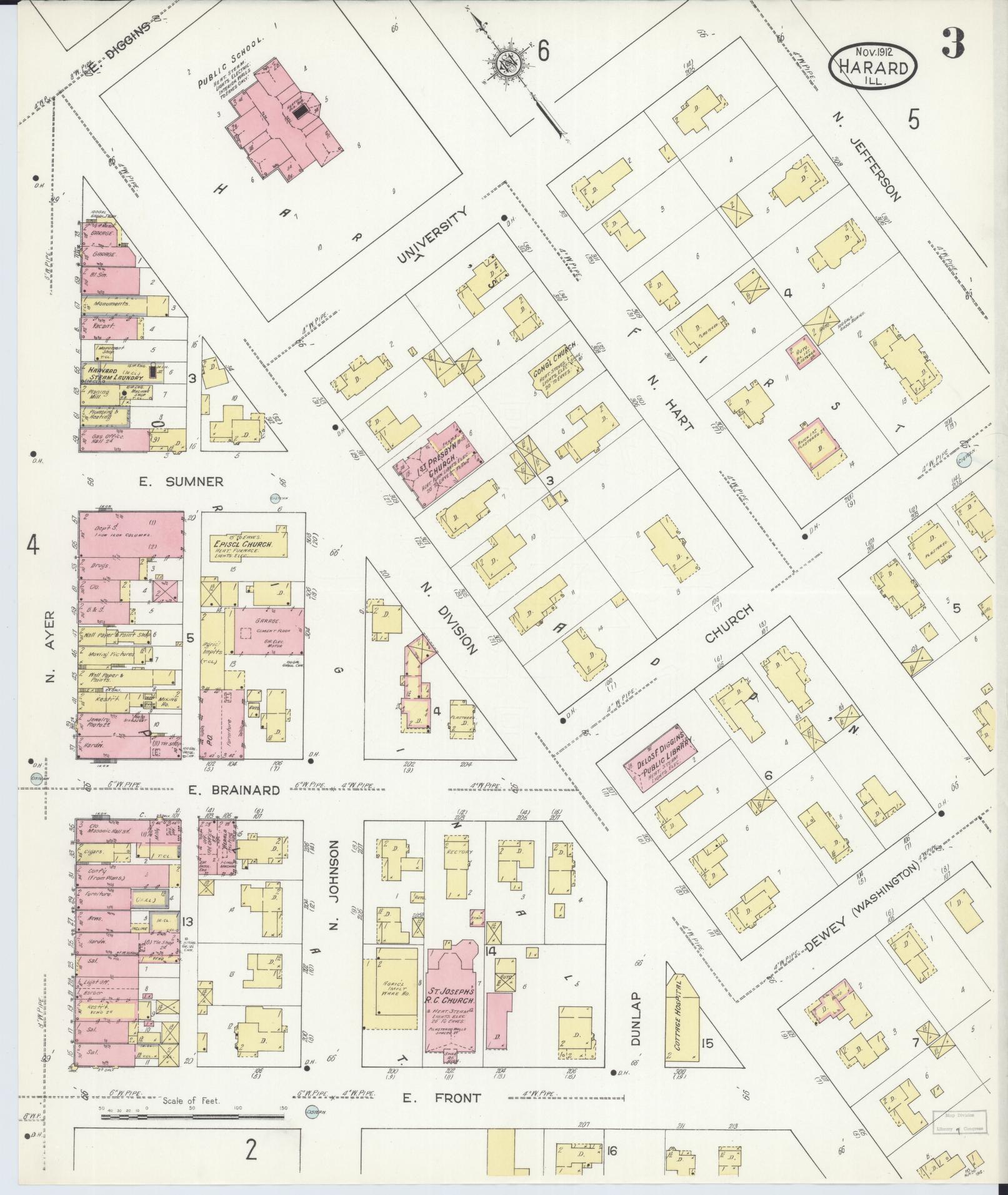 Sanborn Fire Insurance Map from Harvard, McHenry County, Illinois (1912), Sheet #0003 - Historic Sanborn Fire Insurance Map Print, vintage old map wall art, antique decor, genealogy gift, Illinois Illinois map
