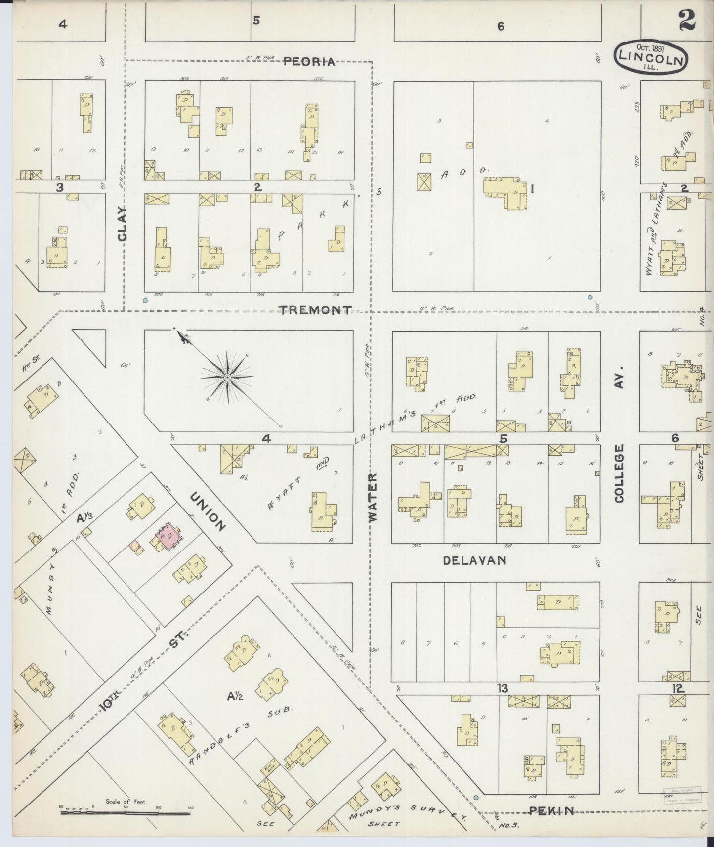 Sanborn Fire Insurance Map from Lincoln, Logan County, Illinois (1891), Sheet #0002 - Historic Sanborn Fire Insurance Map Print, vintage old map wall art, antique decor, genealogy gift, Illinois Illinois map