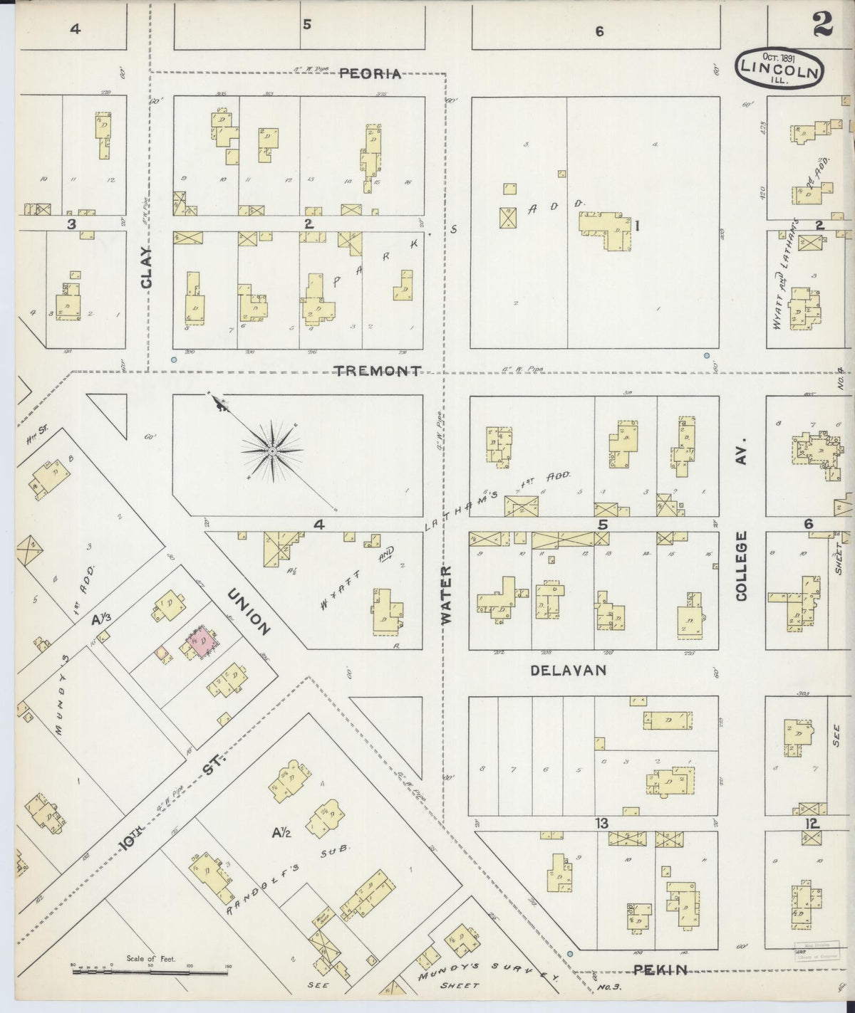 Sanborn Fire Insurance Map from Lincoln, Logan County, Illinois (1891), Sheet #0002 - Historic Sanborn Fire Insurance Map Print, vintage old map wall art, antique decor, genealogy gift, Illinois Illinois map