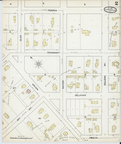 Sanborn Fire Insurance Map from Lincoln, Logan County, Illinois (1891), Sheet #0002 - Historic Sanborn Fire Insurance Map Print, vintage old map wall art, antique decor, genealogy gift, Illinois Illinois map