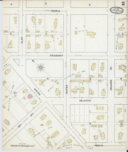 Sanborn Fire Insurance Map from Lincoln, Logan County, Illinois (1891), Sheet #0002 - Historic Sanborn Fire Insurance Map Print, vintage old map wall art, antique decor, genealogy gift, Illinois Illinois map