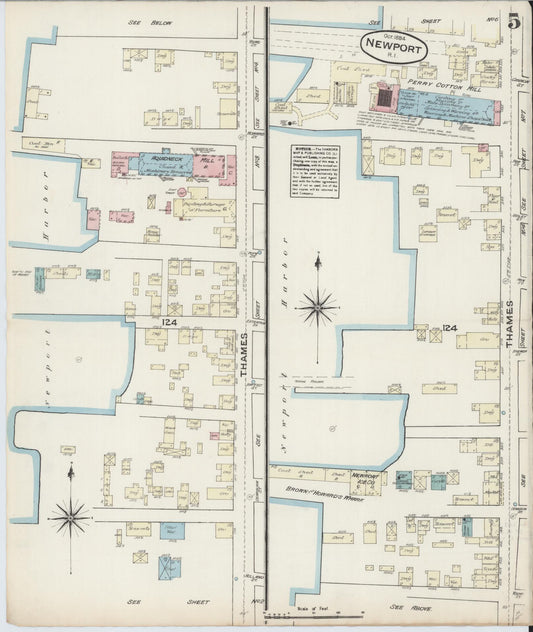Sanborn Fire Insurance Map from Newport, Newport County, Rhode Island (1884), Sheet #0005 - Historic Sanborn Fire Insurance Map Print, vintage old map wall art, antique decor, genealogy gift, Rhode Island Rhode Island map