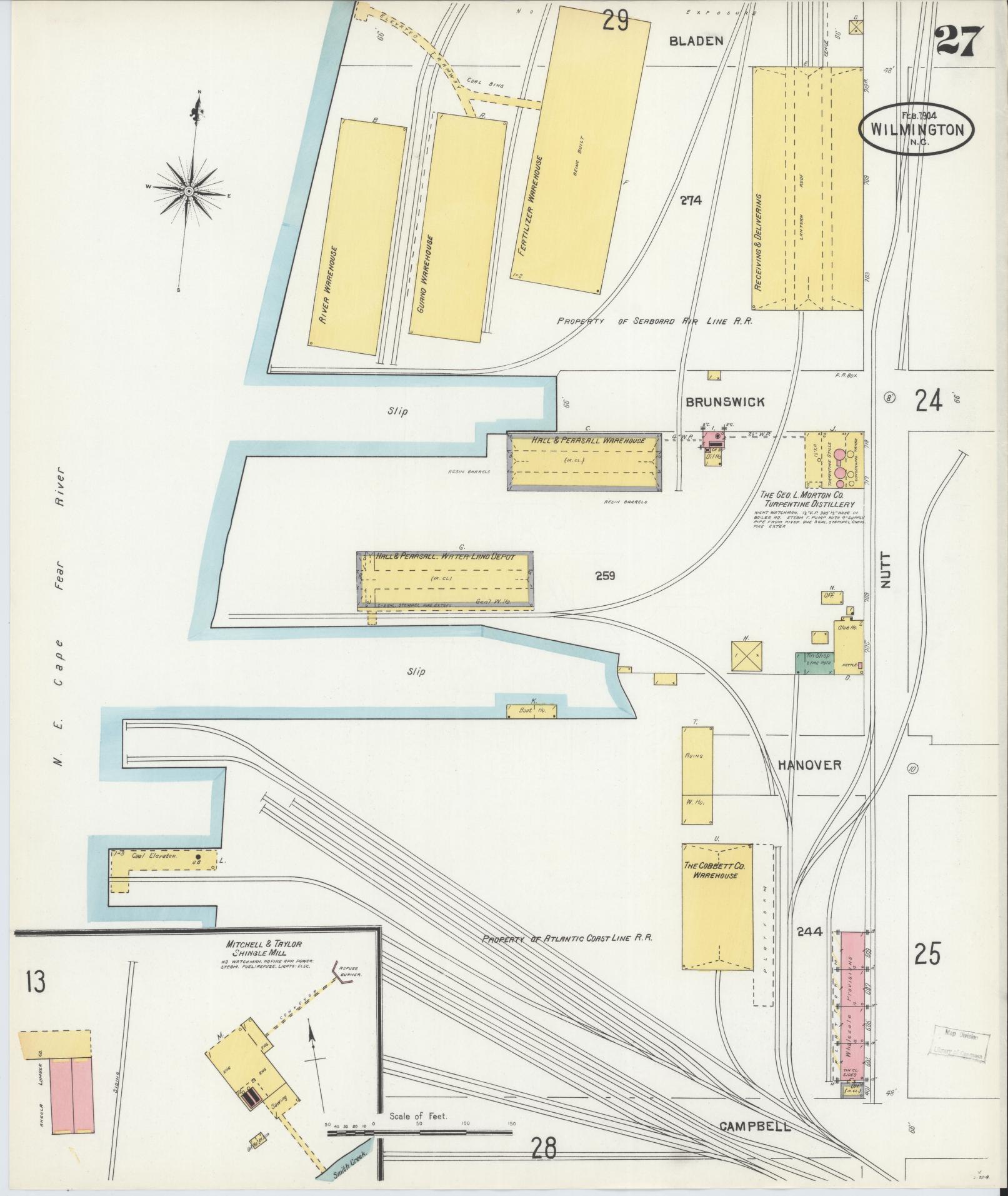 Sanborn Fire Insurance Map from Wilmington, New Hanover County, North Carolina (1904), Sheet #0027 - Complete Map Set gallery image, historic Sanborn map, vintage wall art, North Carolina North Carolina