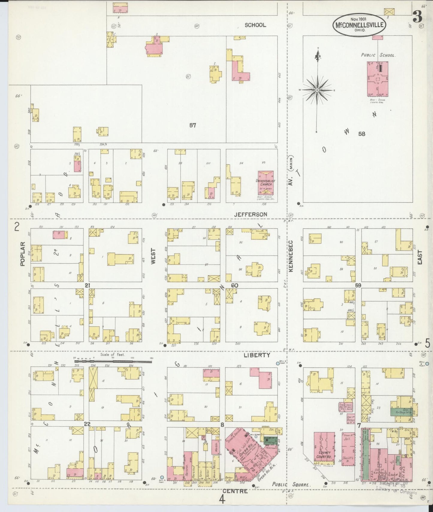 Sanborn Fire Insurance Map from McConnelsville, Morgan County, Ohio (1901), Sheet #0003 - Complete Map Set gallery image, historic Sanborn map, vintage wall art, Ohio Ohio